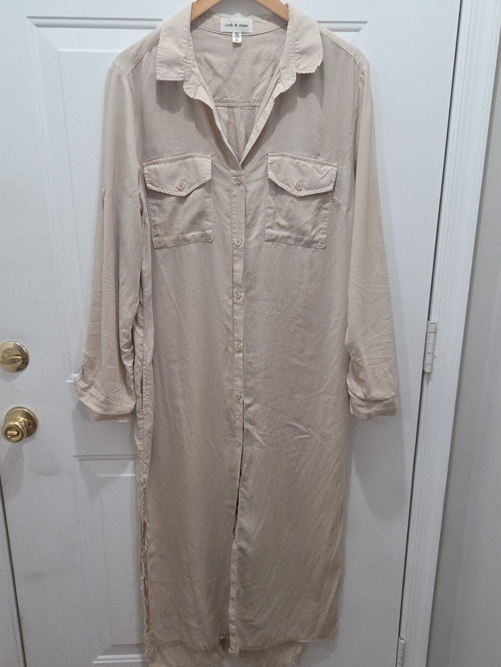 cloth & stone Neutral Beige Long Shirt Maxi Dress XL
